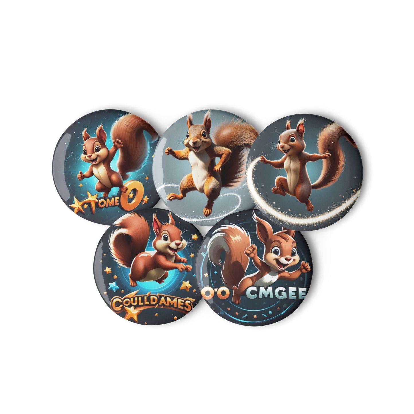 Set of Adventure Squirrel Pin Buttons