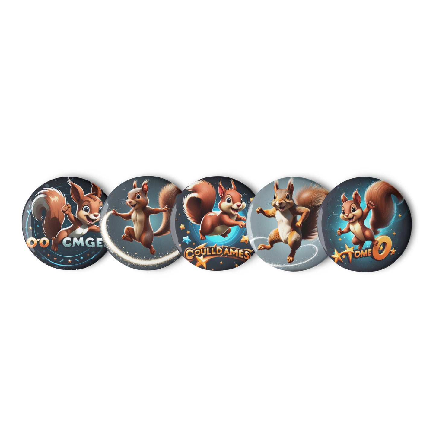 Set of Adventure Squirrel Pin Buttons